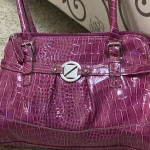 Nine & Co. Croc-Embossed Patent Shoulder Bag - Magenta
